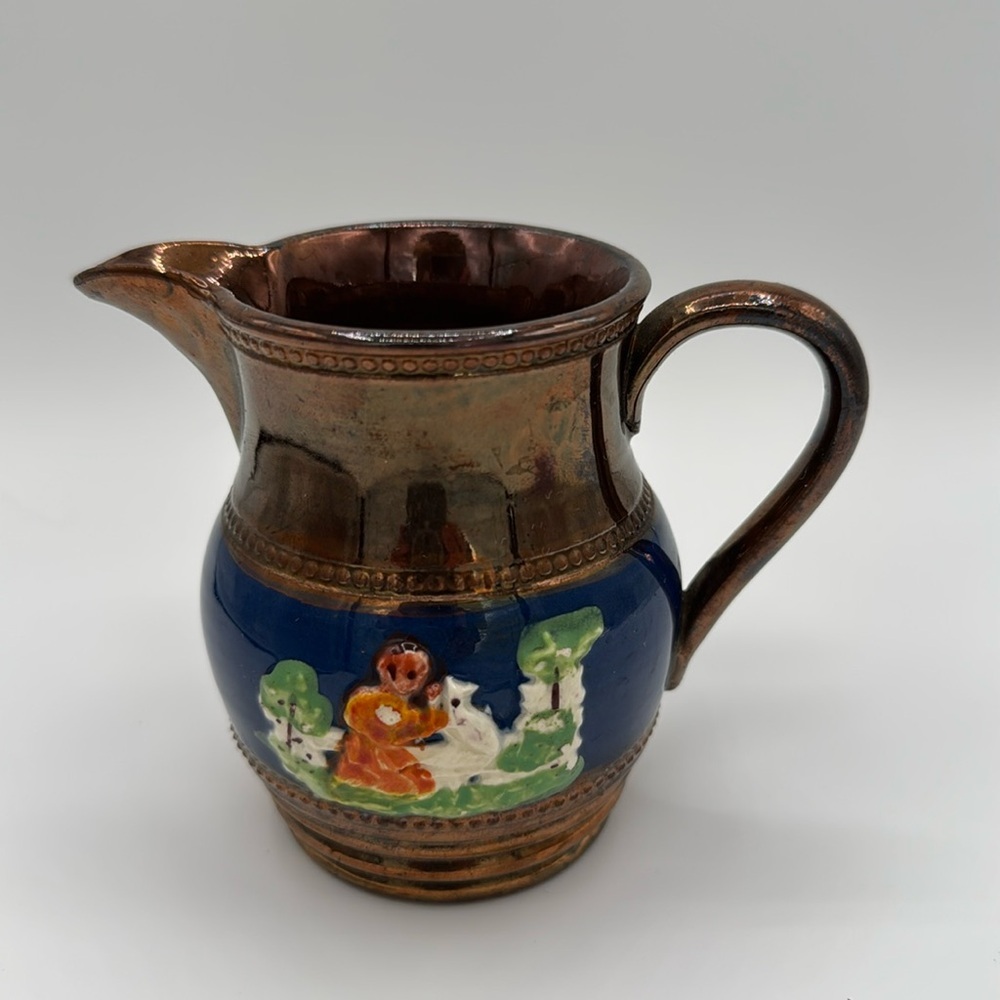 Staffordshire Copper Luster Lusterware Pitcher Cherubs Angles Urn 1840’s